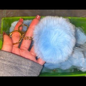 15 BLUE Pom Pom Keychains